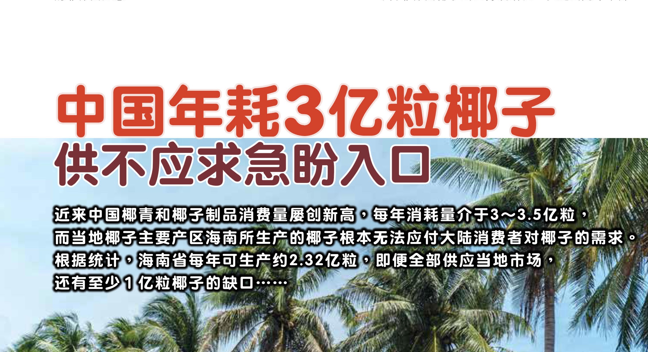 中国年耗3亿粒椰子 供不应求急盼入口 - 农牧世界